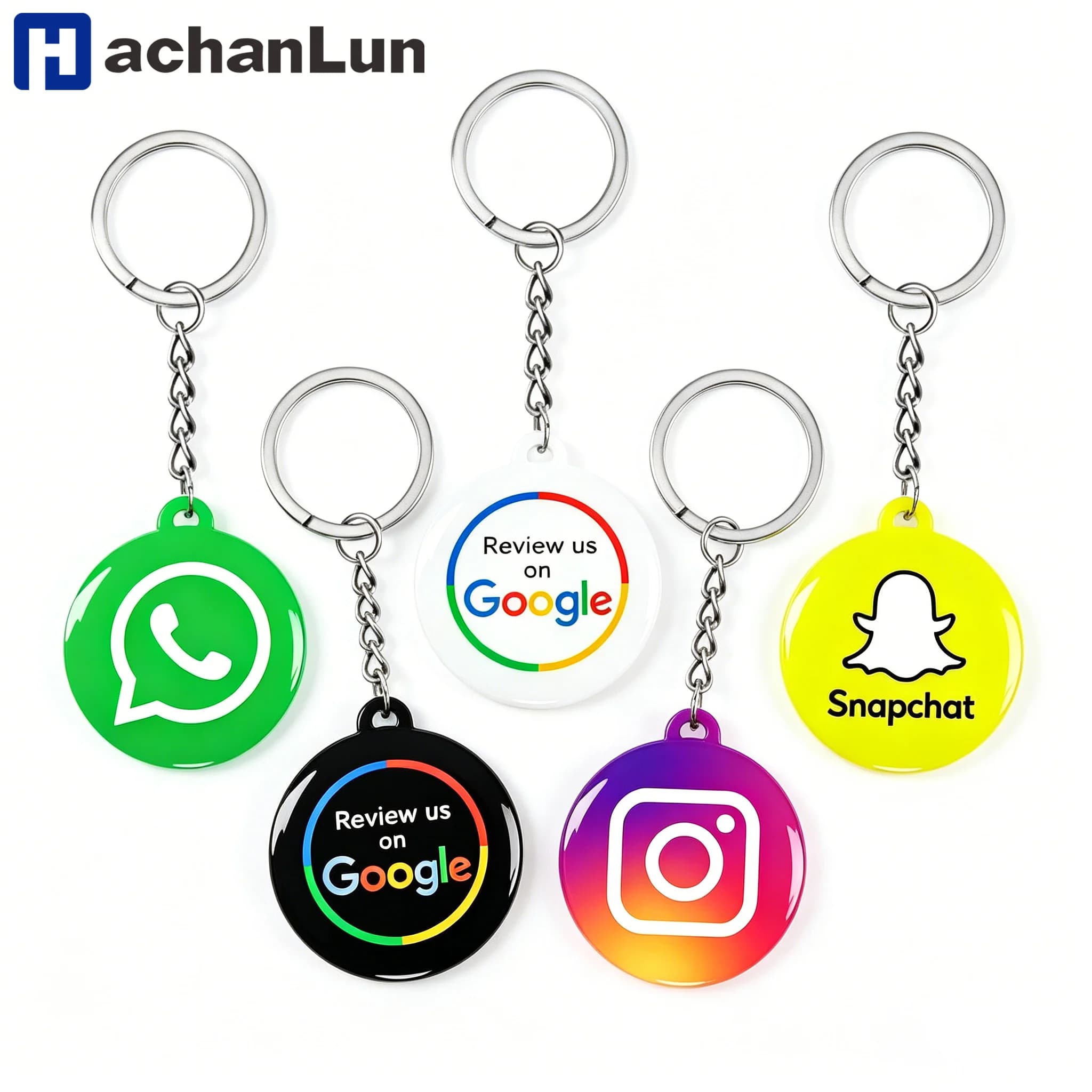 Portachiavi NFC Universale in Resina Epossidica per Recensioni Google, Facebook, Instagram per iPhone/Android, Scrittura URL con Tocco, Carte per Recensioni Social Business