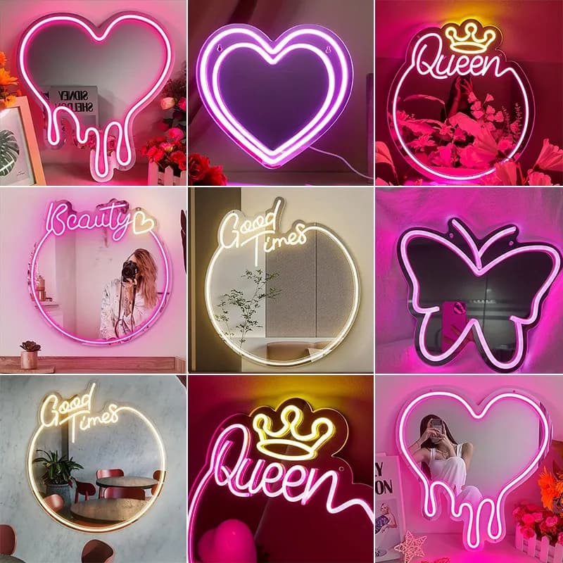 Explosive Personality Creative Led Love Mirror Neon Light Cat Makeup Mirror Acrylic Mirror Light Desk Mirror Vanity Mirror