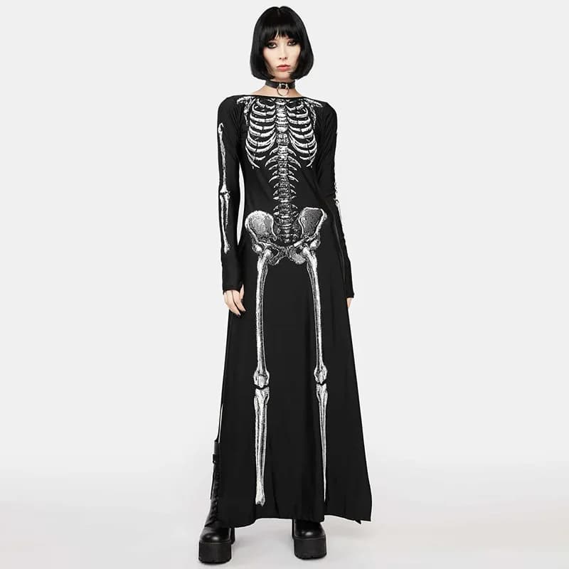 Abito lungo gotico Y2K - Halloween/Natale/Pasqua/Oktoberfest Abito versatile con stampa teschio