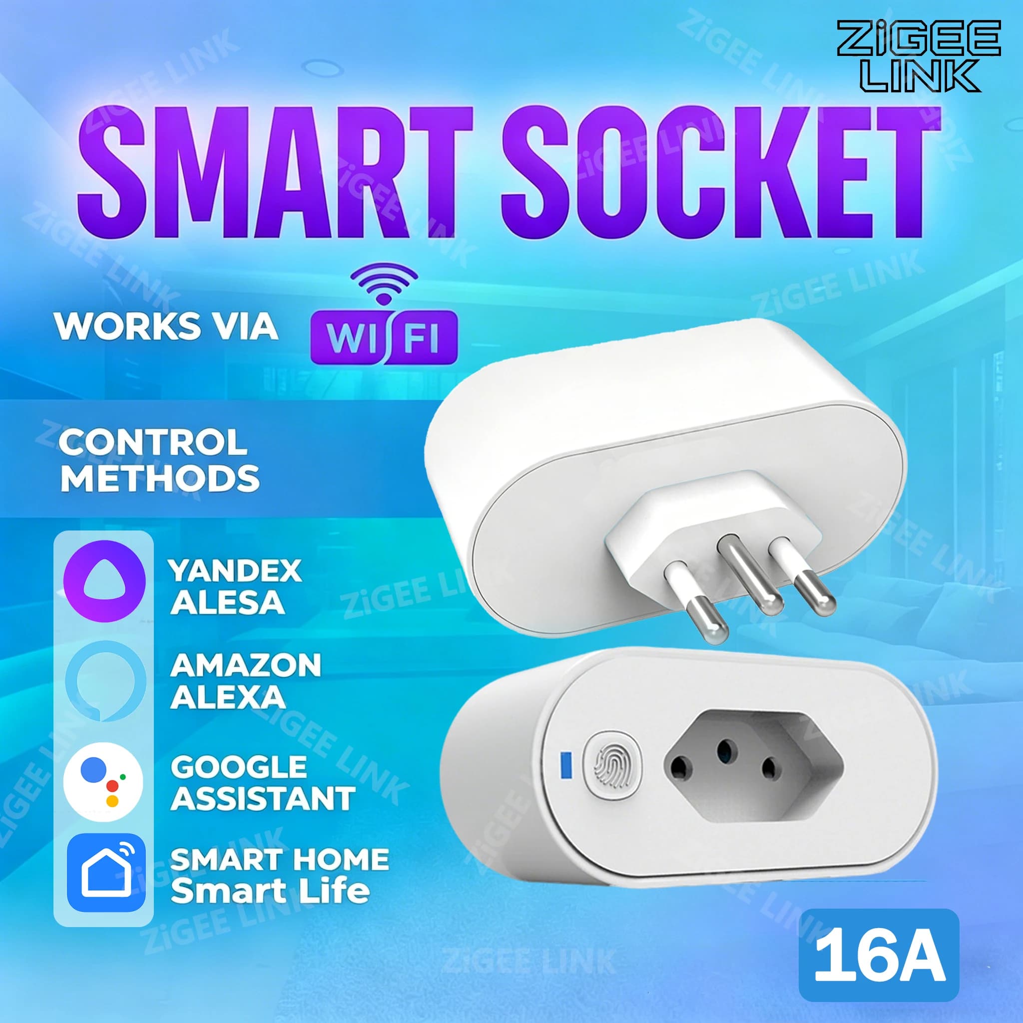 Smart WiFi Brazilian 16A socket with Consumption Monitoring, Vocal and Remote Control via Smart Life App, Compatible with Tuya, Google Home and Alexa