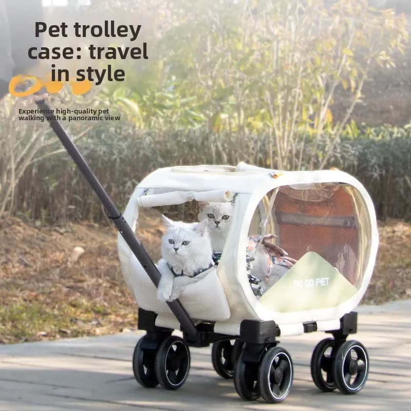 Passeggino Trasportino per Gatti e Cani, Borsa da Viaggio con Ruote per Lunghi Viaggi all'Aperto