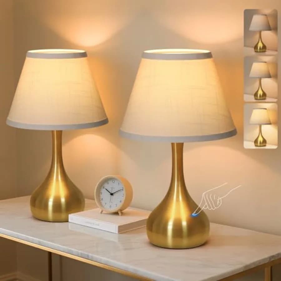 Lampada da Tavolo Touch da 17 Pollici per Camera da Letto, Set da 2, Lampada da Comodino Dimmerabile a 3 Livelli, Lampada da Scrivania Moderna in Metallo con Paralume in Lino
