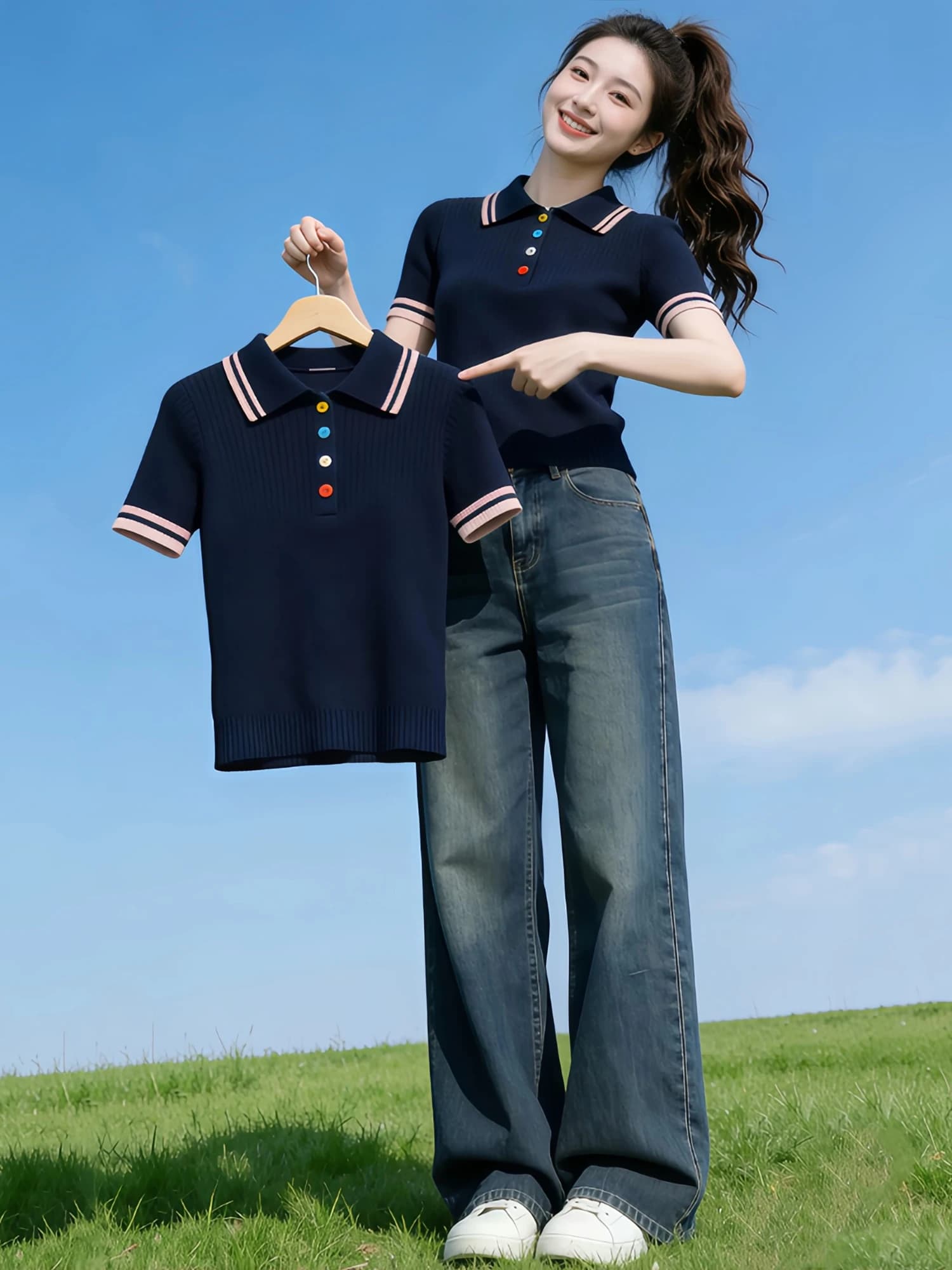 Slim Fit Short Sleeve T-Shirt Women's Knitted Color Button Casual Style Spring Summer High Waist Regular Sleeve Length High Q...