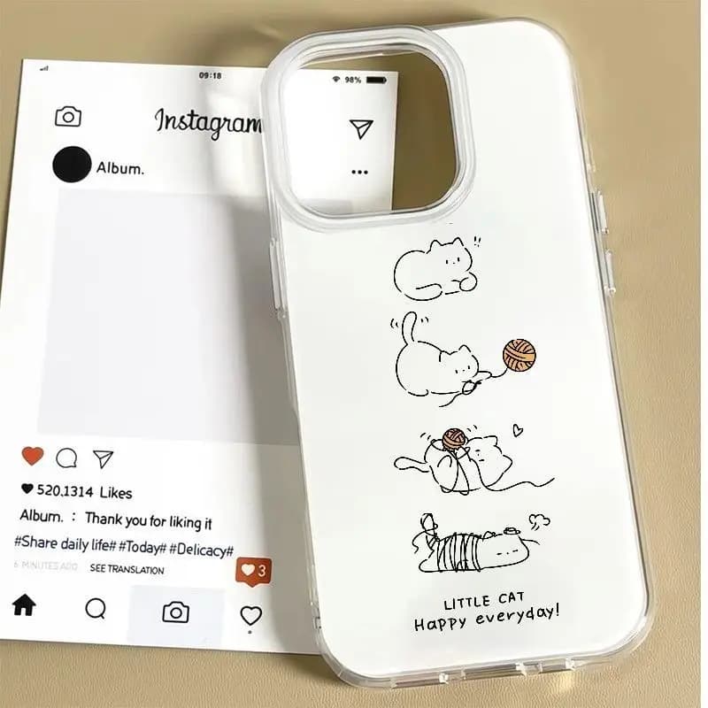 Simple and cute Korean style phone case with cat lines for iPhone 17 AIR 16 15 14 13 12 11 PRO MAX PLUS, anti-dust and anti-fall