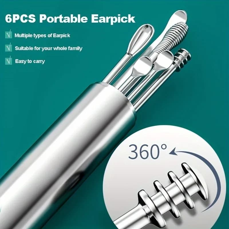 1PC 6 pezzi Set di Orecchio Scavatore In Acciaio Inox Cera Per L'orecchio Collettore di Cera Per L'orecchio Vite Rotante Orecchio Pick Ear Digger Set di Strumenti Per La Pulizia Dell'orecchio