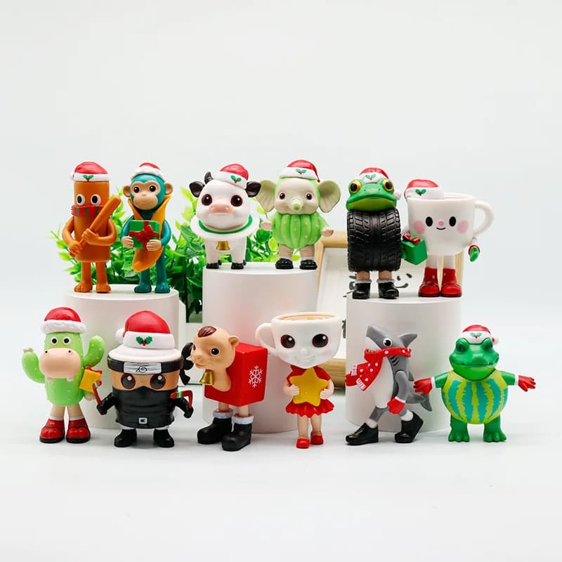 12 pz/set Natale Tung Sahur Action Figure Toy PVC Modello Italiano Brainrot Tun Tung Tung Sahur Figure Giocattolo Di Natale