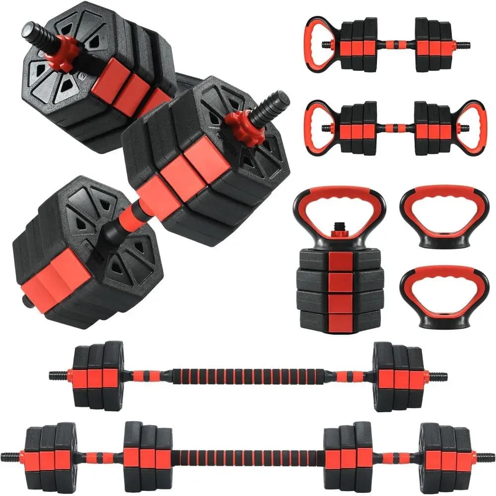 Set di Manubri Regolabili, 44/66/88 Libbre, Design 4-in-1 per Kettlebell, Barra, Supporto per Flessioni, Ideale per Fitness e Palestra Domestica