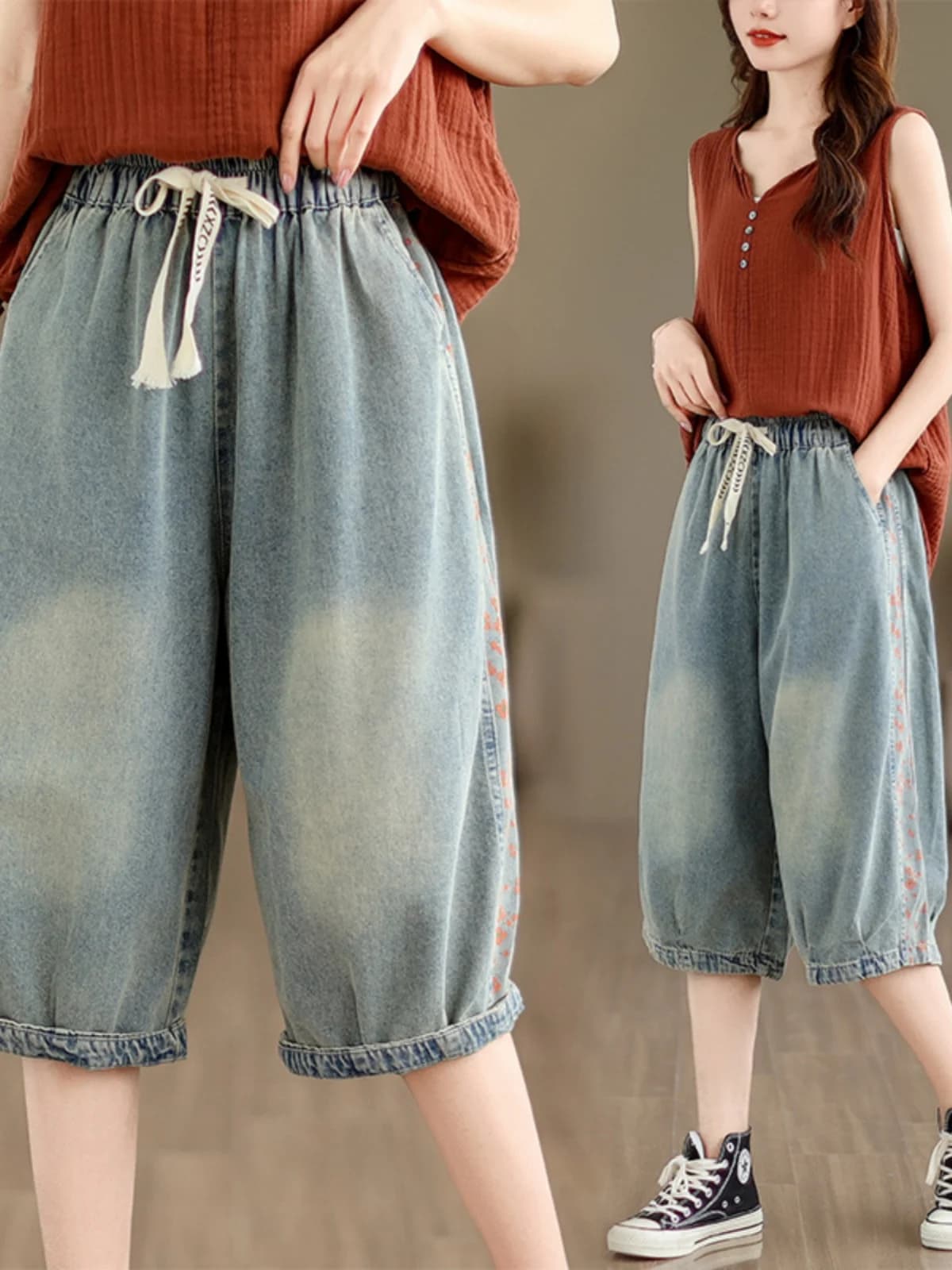 Retro Distressed Seven-Foot Women's Jeans Loose Straight Wide Leg Pants Korean Japanese Trend Brand Sample Unique Item