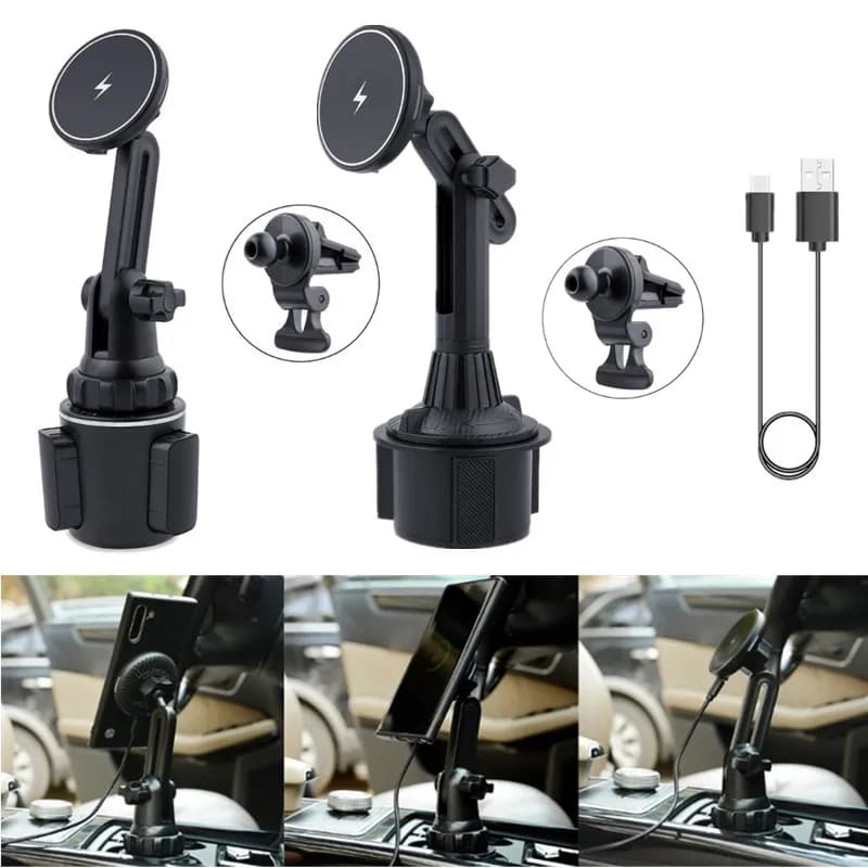 Supporto per auto wireless magnetico da 15 W per supporto per telefono per auto con portabicchieri MagSafe per telefono IOS 12/13/14