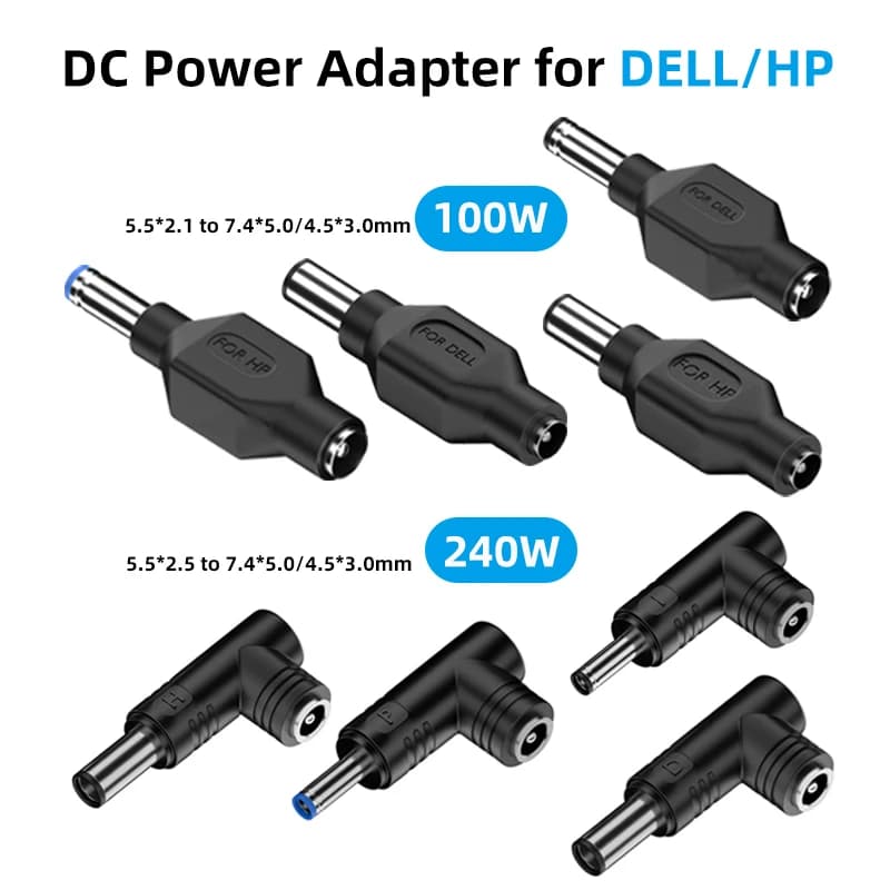 Adattatore di alimentazione CC Spina maschio da 7,4 x 5,0 4,5 x 3,0 mm a connettore jack femmina da 5,5 x 2,1 mm 2,5 mm per convertitore caricabatterie per laptop Dell HP