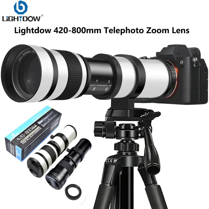 Lightdow 420-800mm f/8.3-16 per fotocamere Sony Canon Nikon Pentax Olympus Teleobiettivo manuale Super HD Obiettivo zoom + Adattatore ad alta potenza