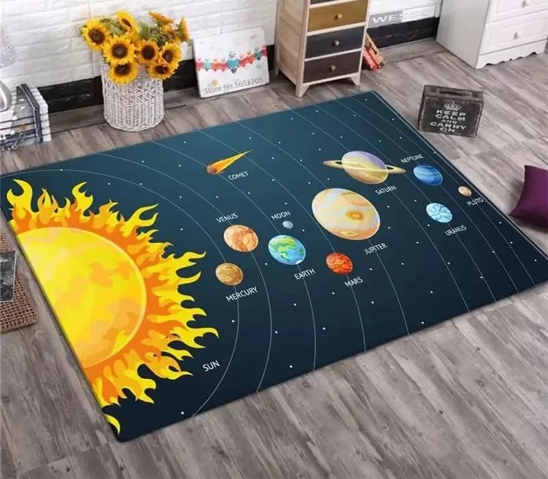 Carpet Solar System Planet Galaxy Design for Living Room and Bedroom for Children | Anti-slip Mat for Home Decoration