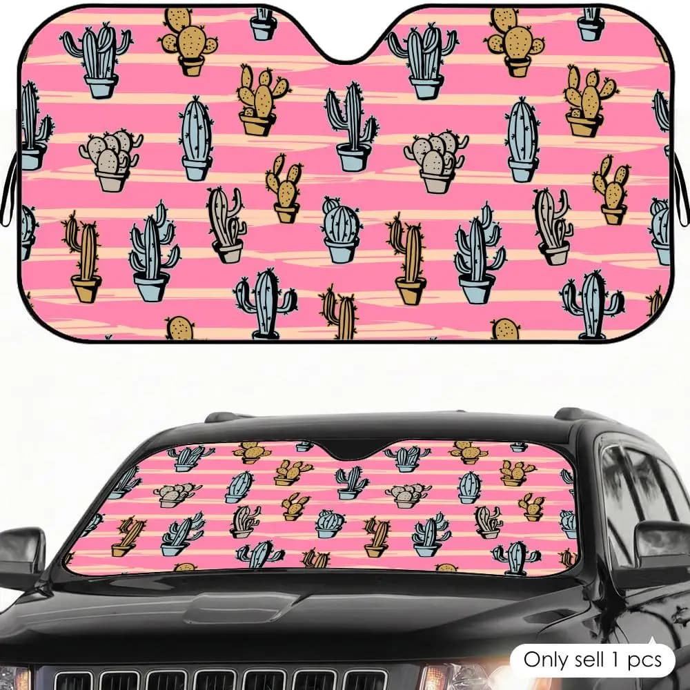 Parasole per Auto Caroiem con Stampa Cactus, Protezione UV Riflettente Pieghevole per Parabrezza, Copertura Isolante dal Calore