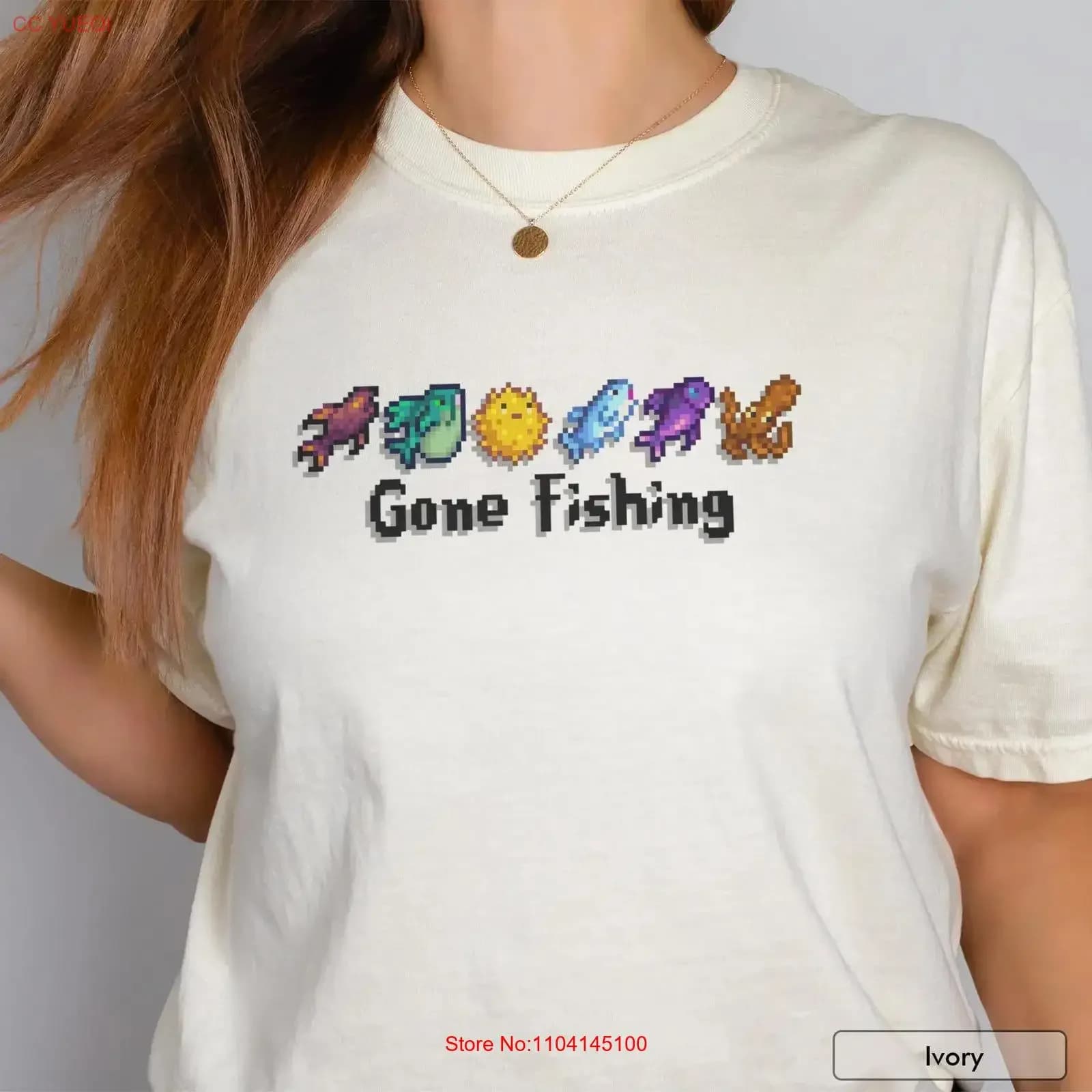 Gone Fishing Stardew Valley T Shirt per Gamer Merch Pixel Art Accogliente videogioco vintage Lavato Versatile Elegante Morbido homme