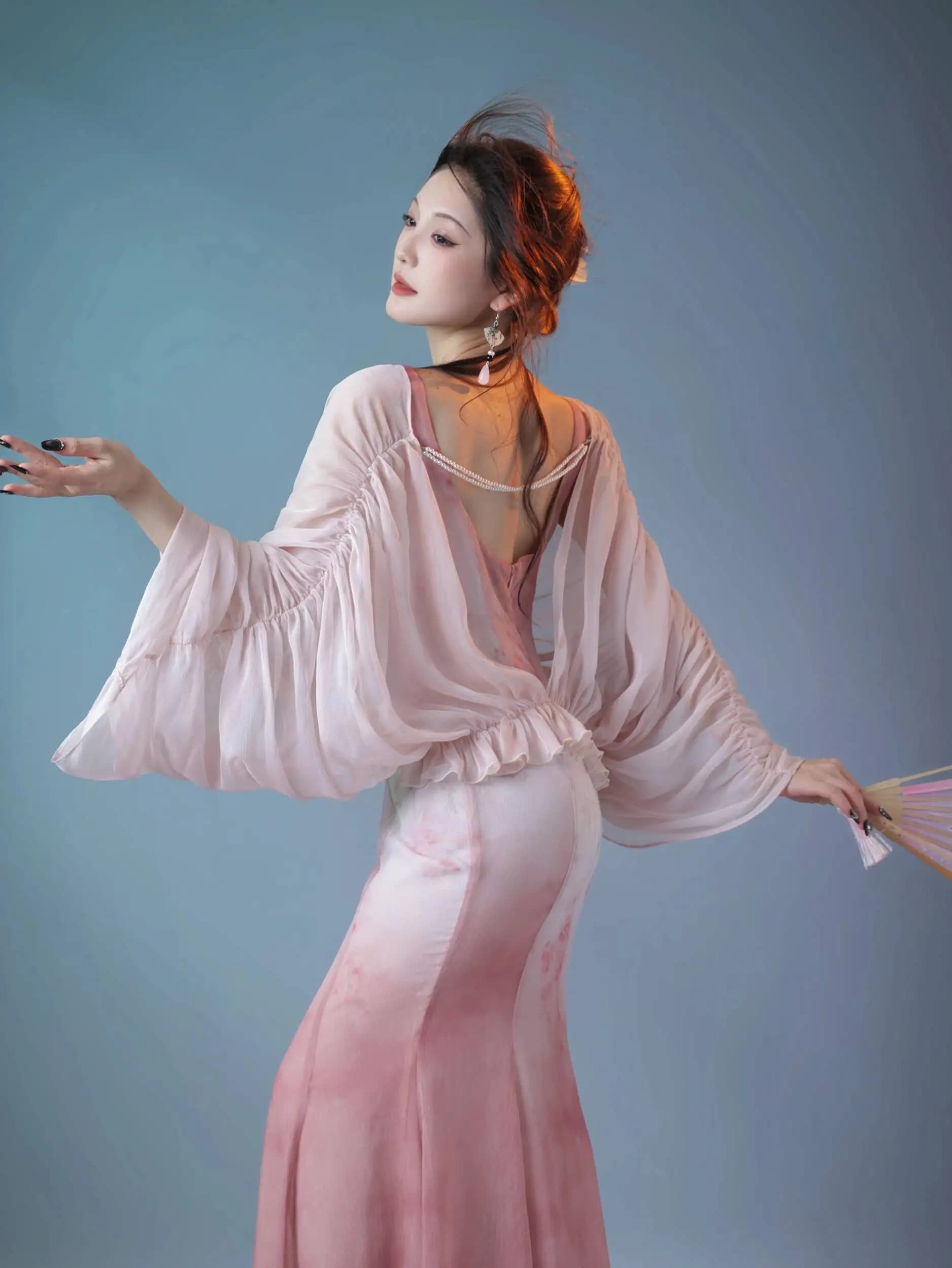 New Chinese Style Batwing Sleeve Powder Green Blue Chiffon Versatile Sunscreen Sun Protection Jacket Cheongsam