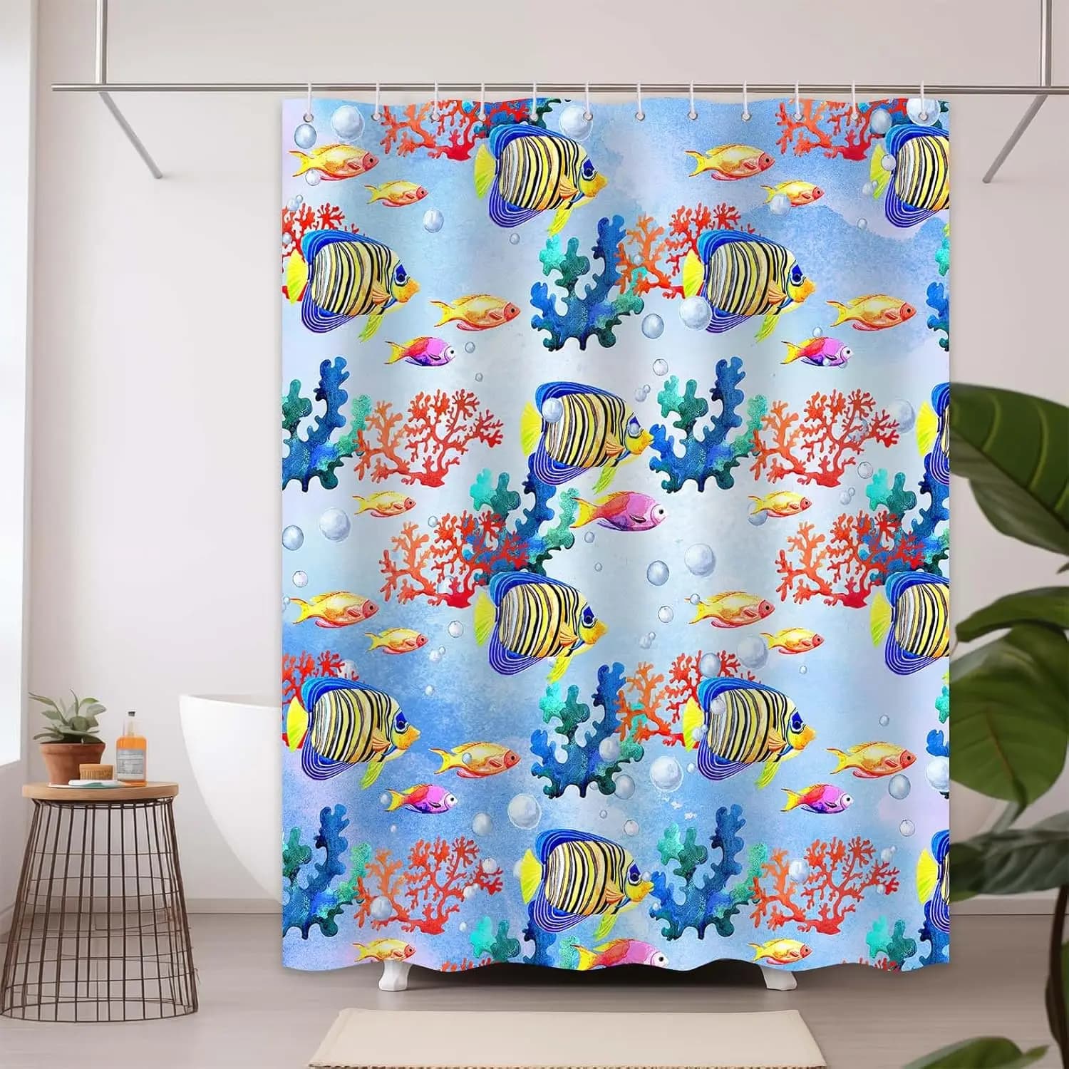 Tenda da doccia con pesci carini, decorazione da bagno subacquea per bambini, ragazzi e ragazze, tessuto impermeabile con ganci, 72x72 pollici