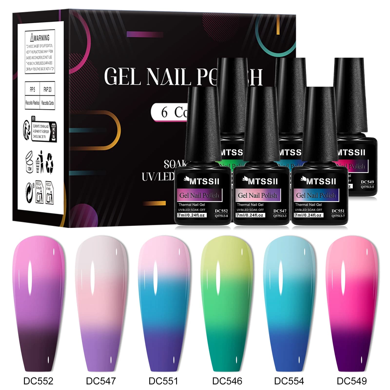 6 pz Gel Termico Smalto Per Unghie Set Temperatura Cambia Colore Gel UV Semi Permanente Soak Off Vernice Unghie Manicure Unghie Forniture