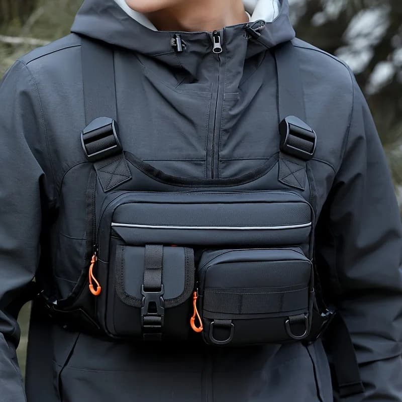 Borsa tattica da petto da uomo, gilet da corsa ed escursionismo, adatto per esplorazioni all'aperto, escursioni, pesca e campeggio