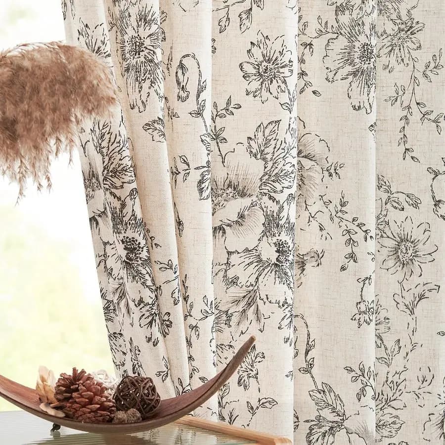 Floral Curtains for Living, Length 84 Inches, Rustic Style, with Auction Pocket and Poster Languages, Drappeggi con Motivo a Peonia Nera