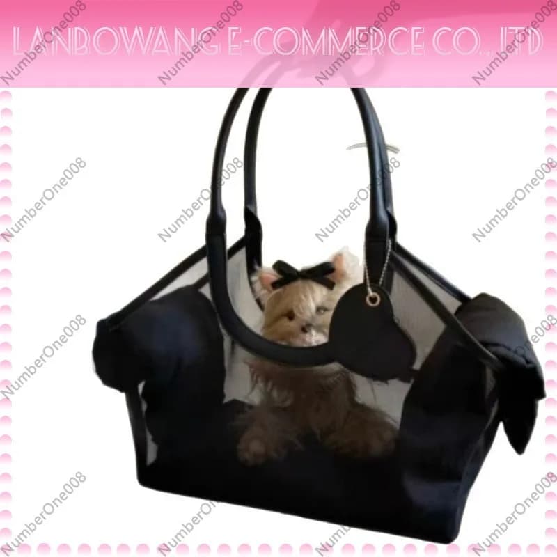 French Mesh Pet Travel Bag, Large Capacity Portable Carrier for Dogs Cats, Breathable Outdoor Handbag