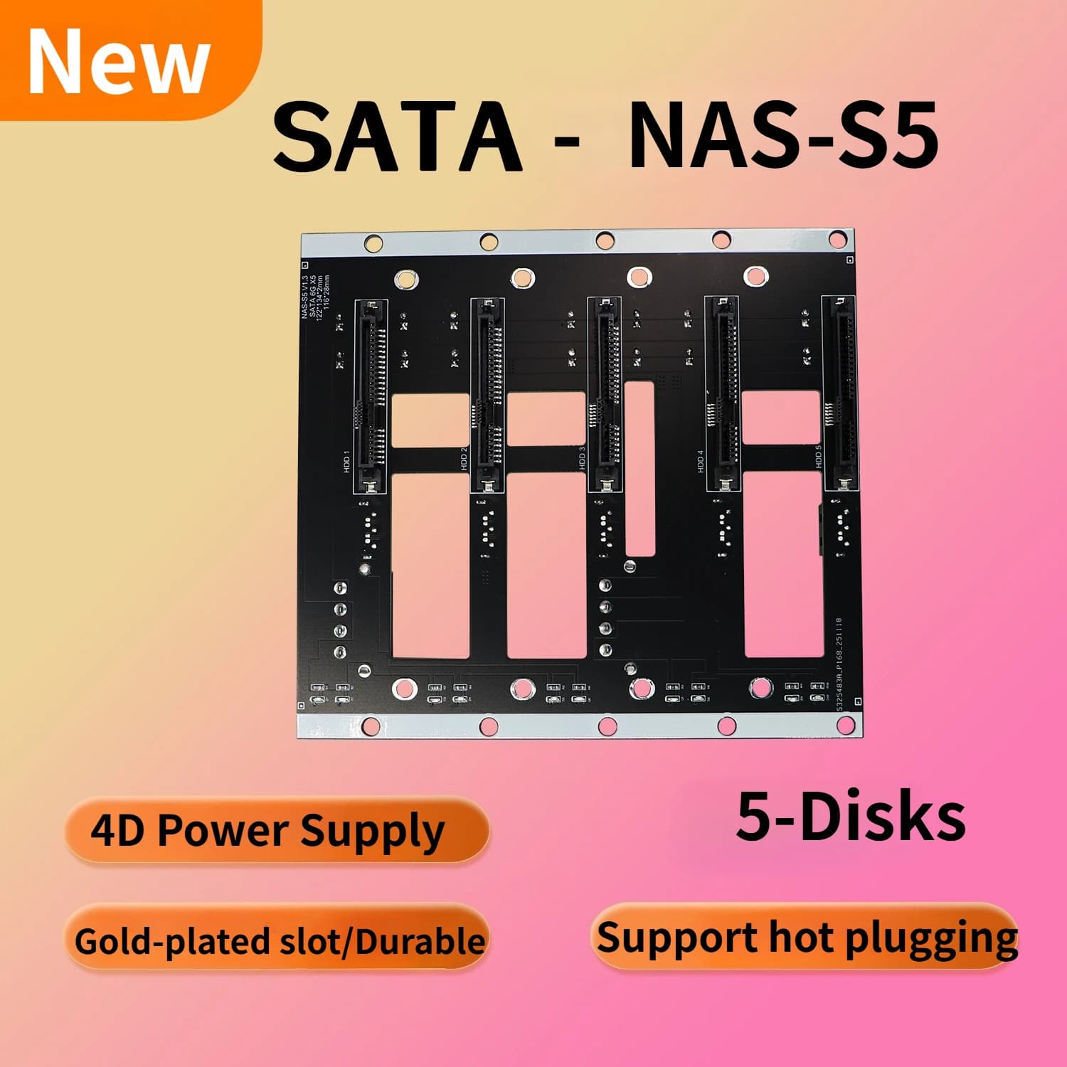 6Gbps SSD HDD SATA Disco rigido Backplane Nas Scheda di archiviazione Server Scheda di espansione SATA 7P a 5 dischi Adattatore 2*4D Alimentatore