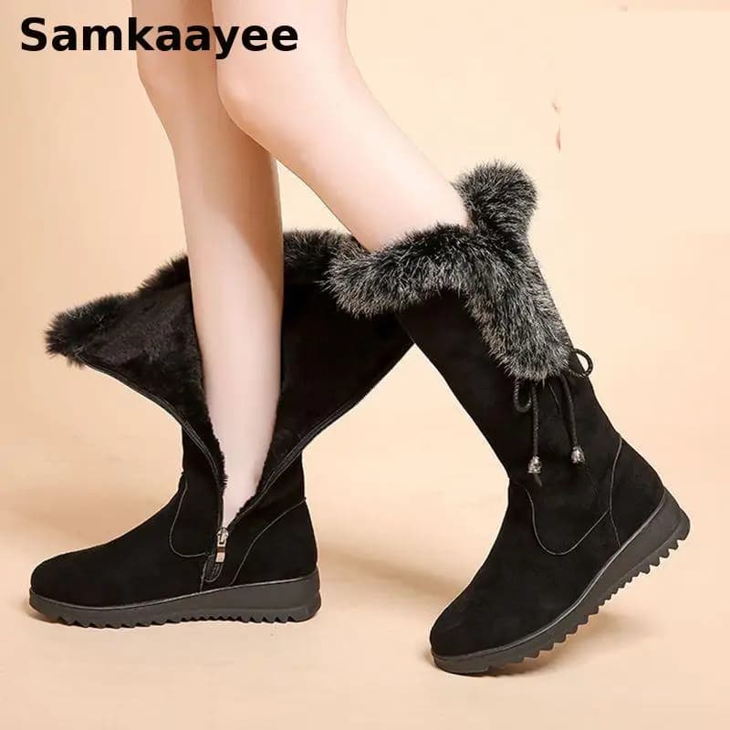 35-41 Stivali da donna invernali scarpe di peluche zeppe femminili da neve Botas Mujer piattaforma suola spessa cerniera antiscivolo caldo Chelsea Zapatos Y4