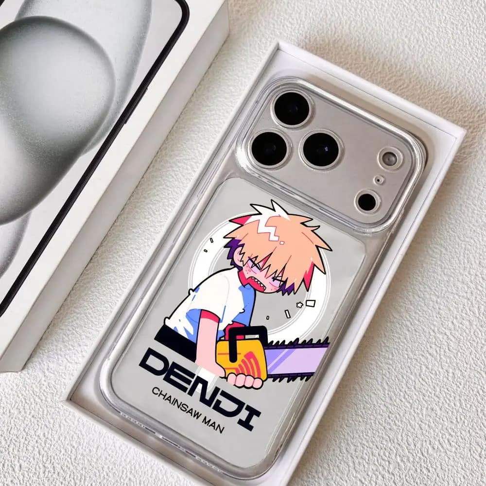 Custodia Magnetica Trasparente C-Chainsaw Man Denji per iPhone 17-12 Pro Max Plus, Cover Sottile Trasparente con Ricarica