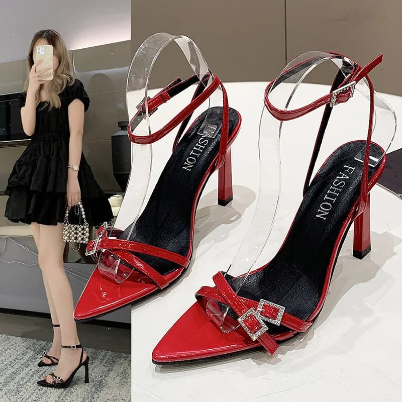 Sandali Estivi da Donna con Tacco a Spillo, Eleganti e alla Moda, con Cinturino Incrociato e Fibbia, Design Esclusivo