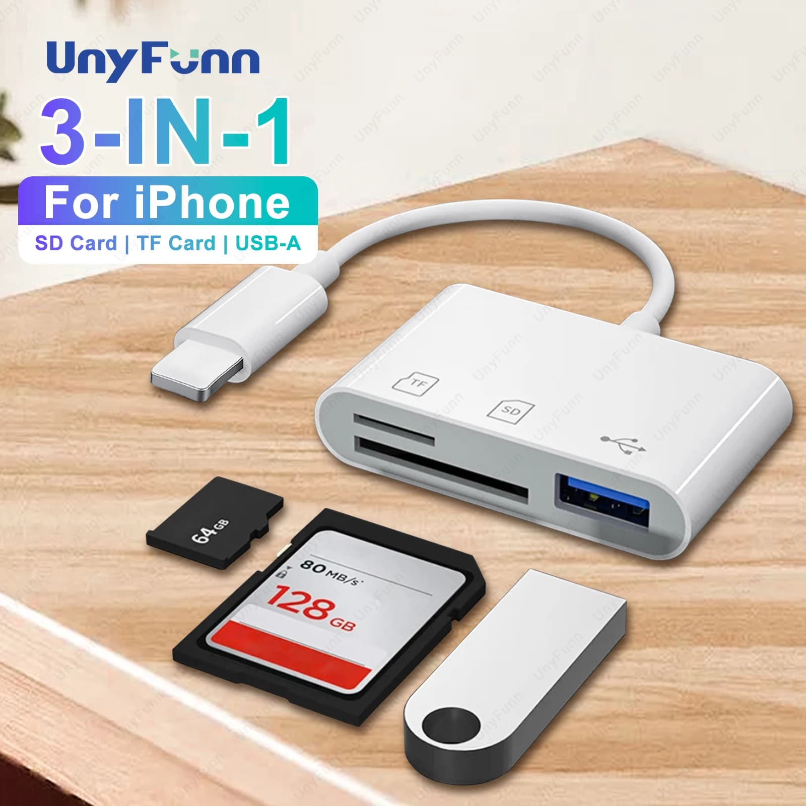 Lettore di schede SD TF 3 in 1 per iPhone 14 12 13 11 Pro Max XR XS Convertitore fotocamera femmina USB-A per adattatore OTG iPhone
