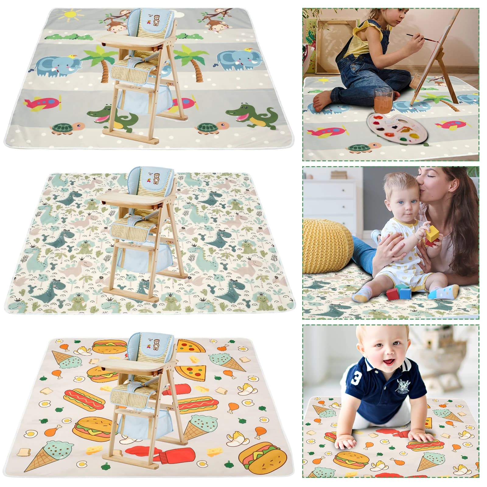Tappetino per bambini per sotto il seggiolone tappetino antiscivolo lavabile impermeabile tappetino pieghevole per gattonare tappeto per bambini tappetino per bambini