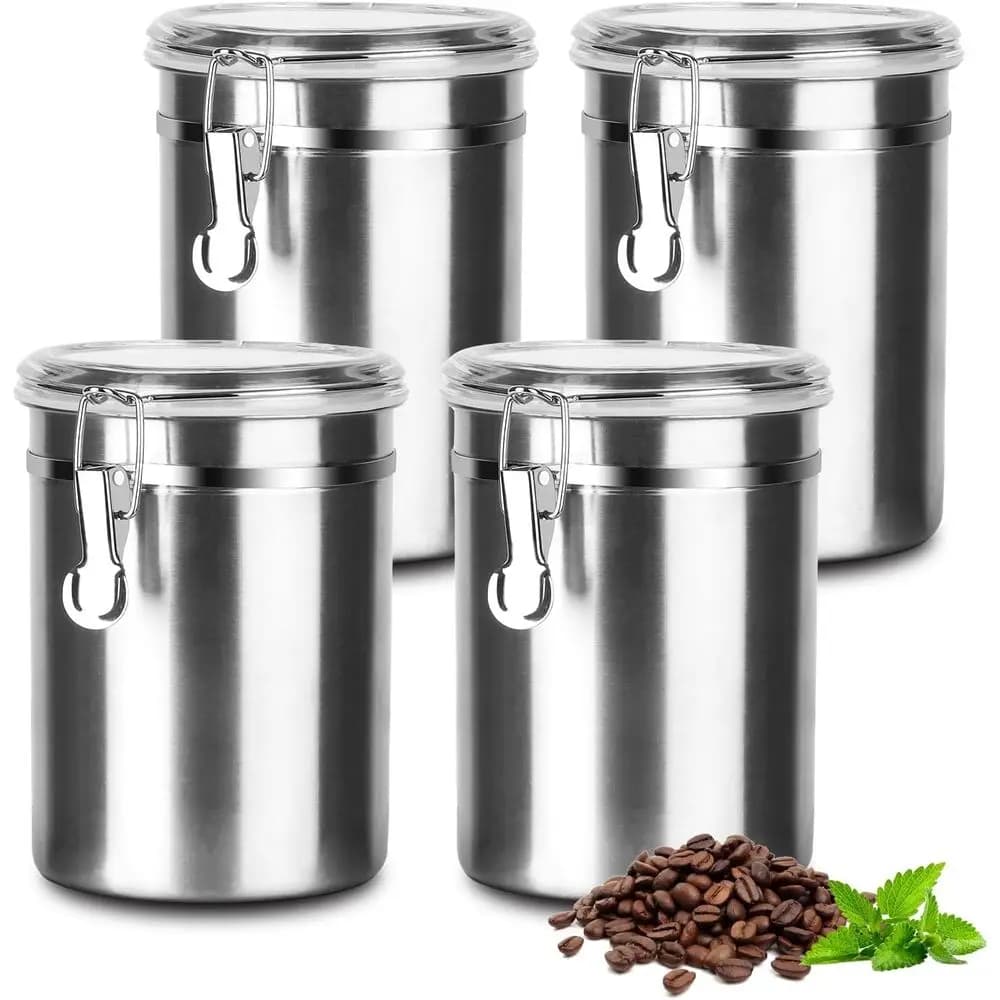 Set of 4 Stainless Steel Containers with Transparent Covers for Dispense Essentials
