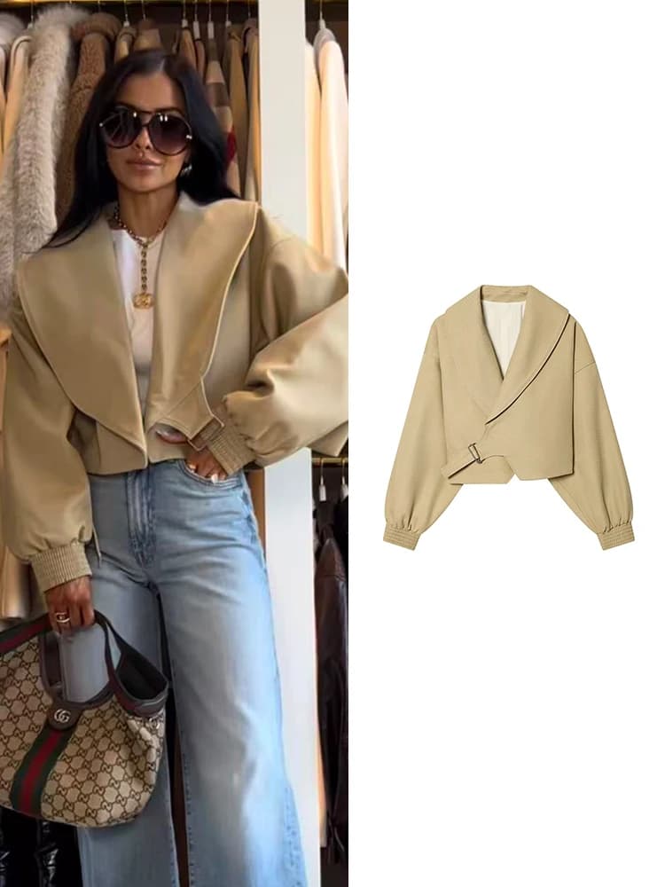 TFMLN Elegant Bomber Jacket with Wristband for Women, Autumn Spring, Long Sleeve, Solid Color, Women's Casual Chic Coat