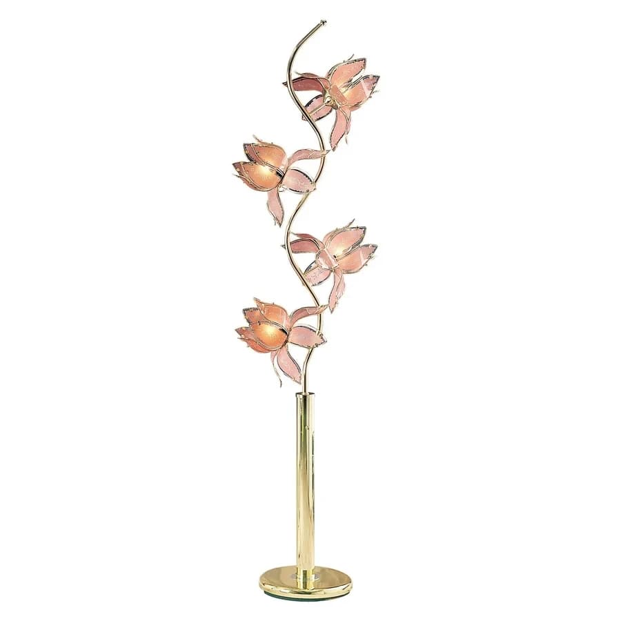 Lampada da Terra Classica a Quattro Teste con Interruttore Rotante a 3 Vie, Design Loto Rosa, Illuminazione Decorativa per Angoli del Soggiorno