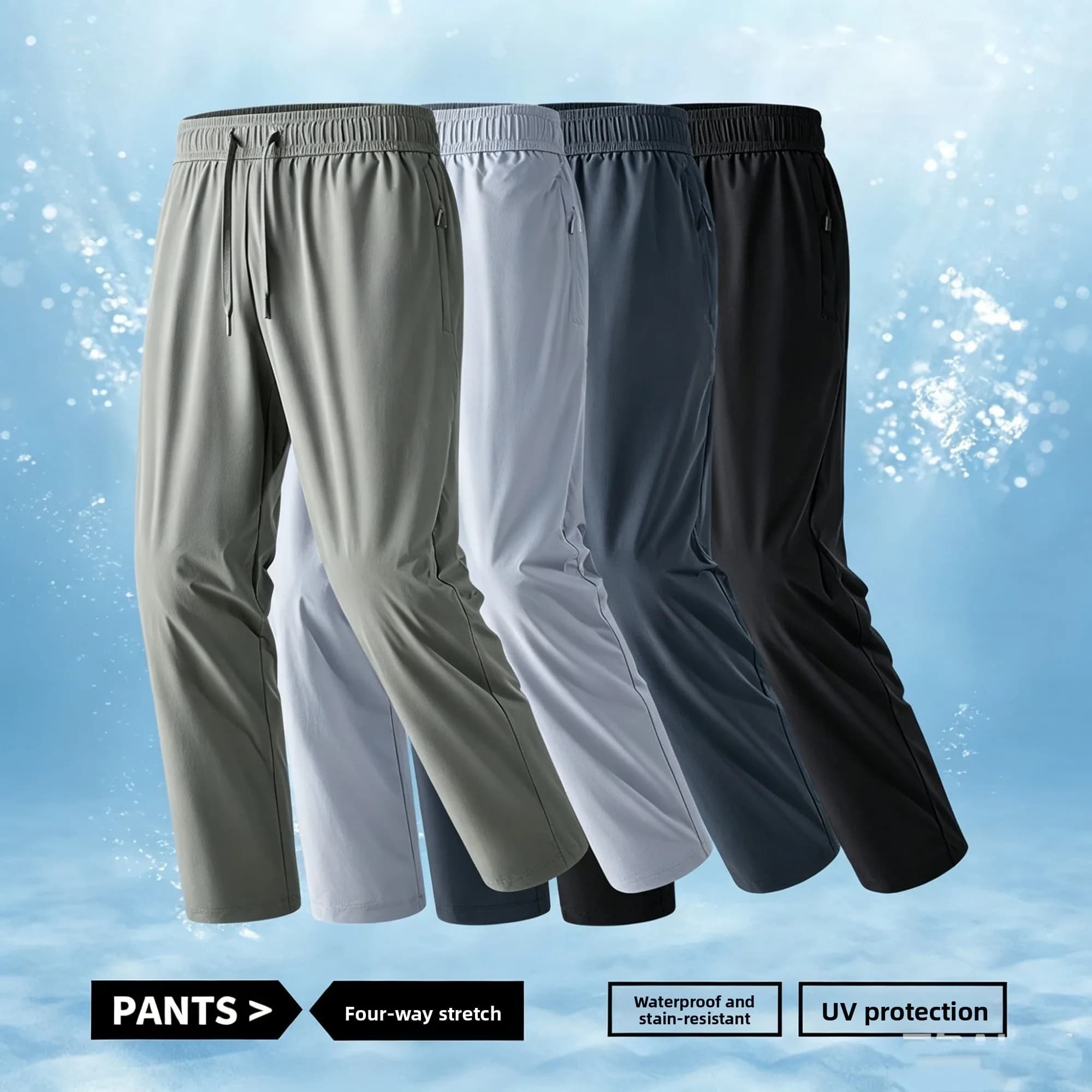 Men's Lightweight Breathable Quick Dry Ice Silk Sports Casual Pants Summer Fashionable Straight Leg Elastic Waist Casual Wear