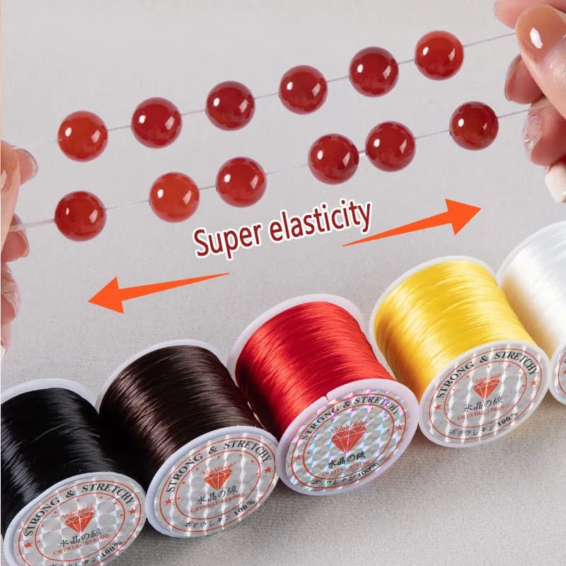 Corde elastiche in cristallo piatto da 0,8 mm Corda elastica in gomma per la creazione di gioielli Collana con bracciale con perline Stringa da 60 m/rotolo