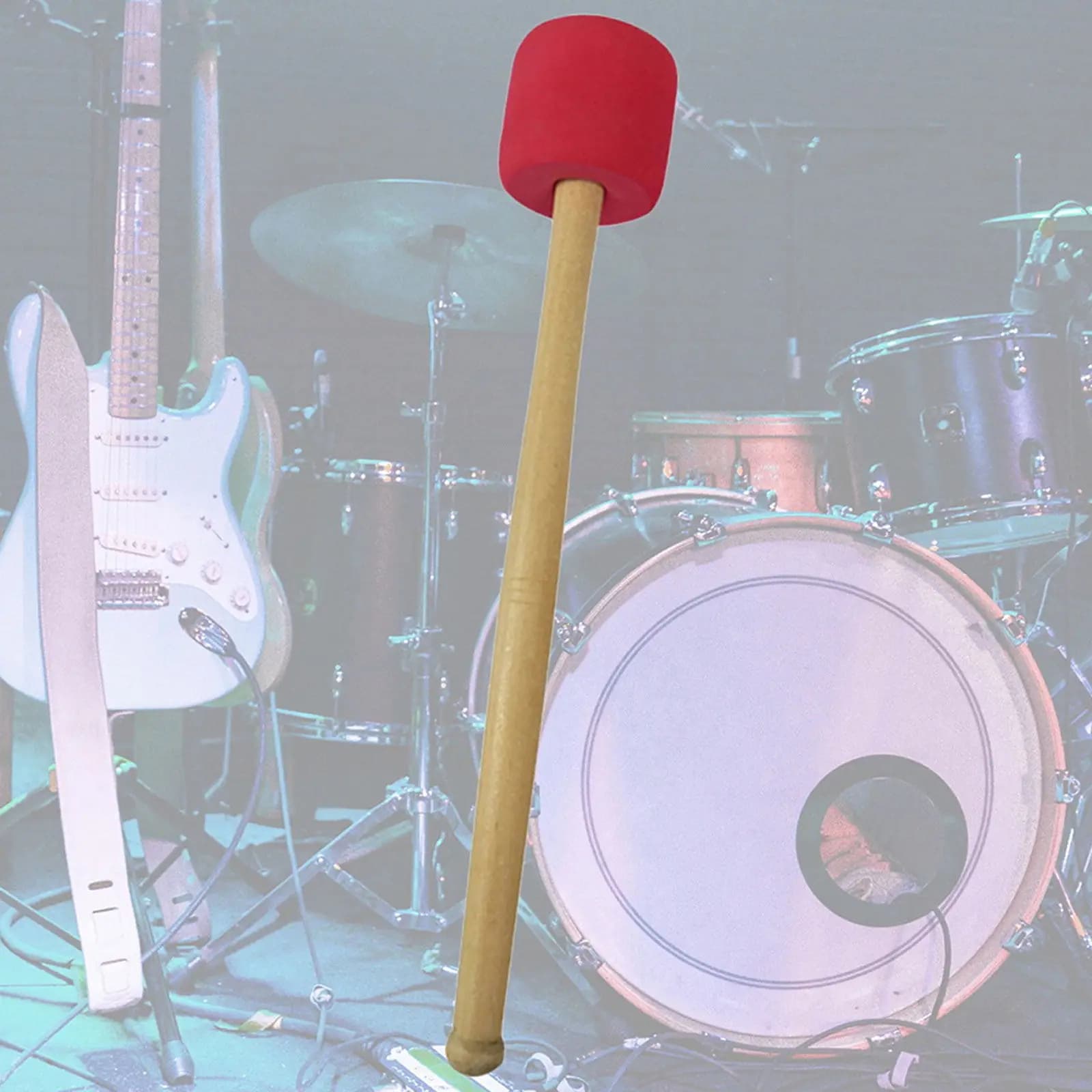 1Pcs Drumstick Big Drum Hammer Red Foam Head Wood Handle Bass Drum Percussion Supplies Thick Rubber Padding Enhanced Bass Sound