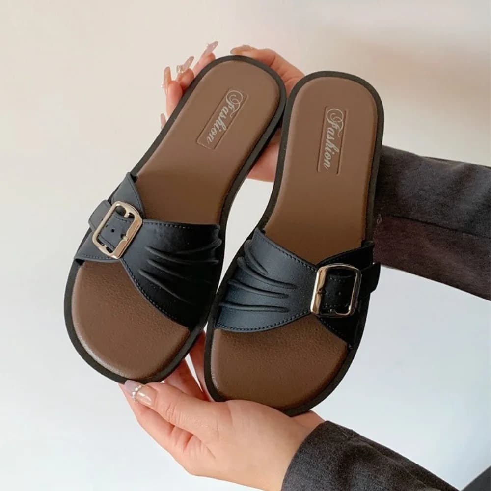 Women's Fashion slippers, New for Summer 2026, Monocolored, with Punta Aperta, Comode per Vacanze, Casual, Beach sandals at Fondo Piatto per Donna