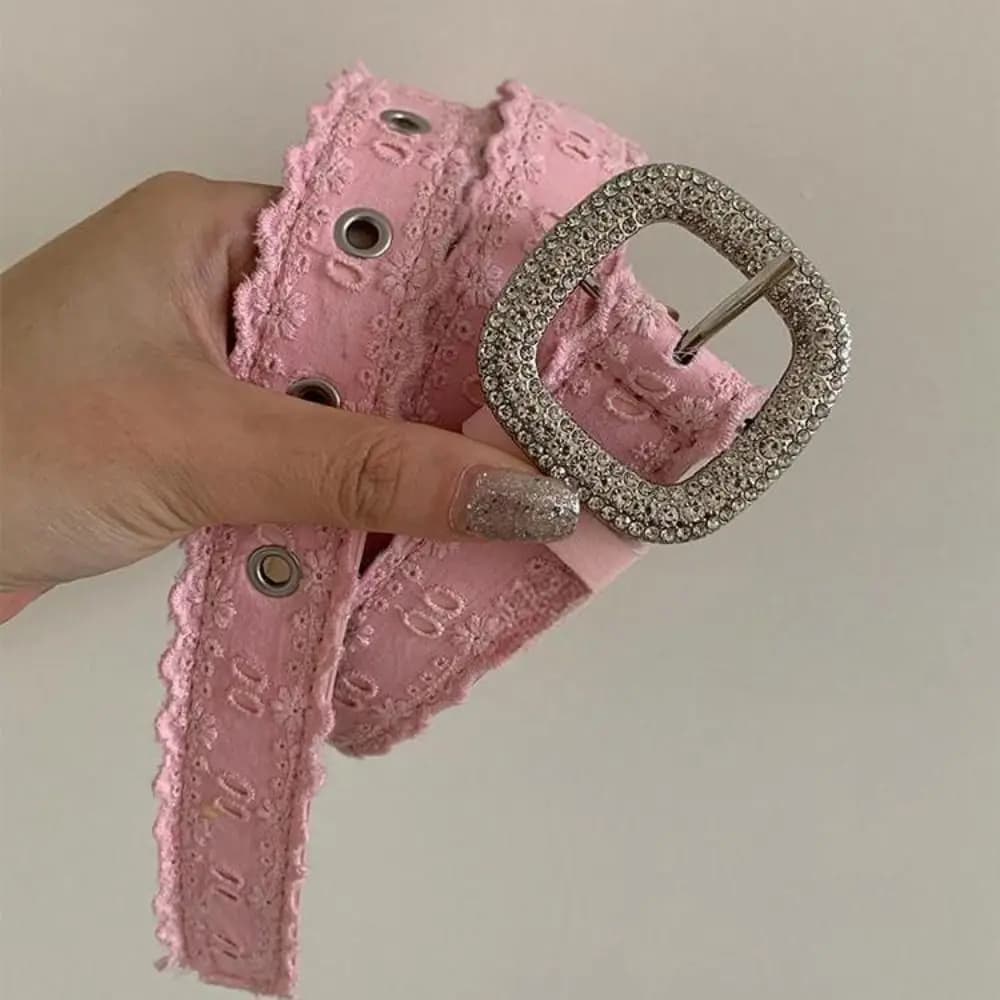 Cintura in Pelle PU alla Moda con Fibbia Quadrata e Strass, Stile Y2K per Ragazze, Unisex
