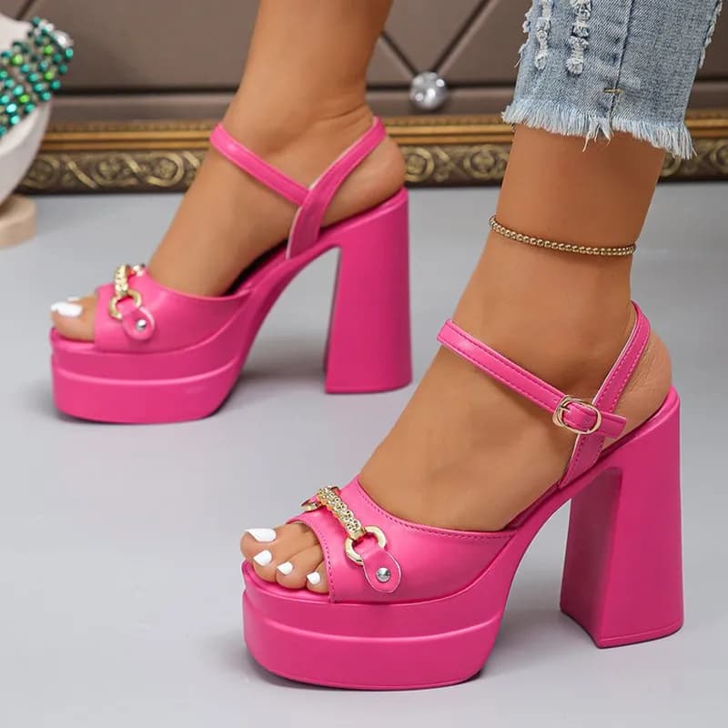 New Summer Products 2026 Square Head Chunky Heel High Heel Leather Mouth Fish Shoes Women's Shoe Sandals Strong Size Trend