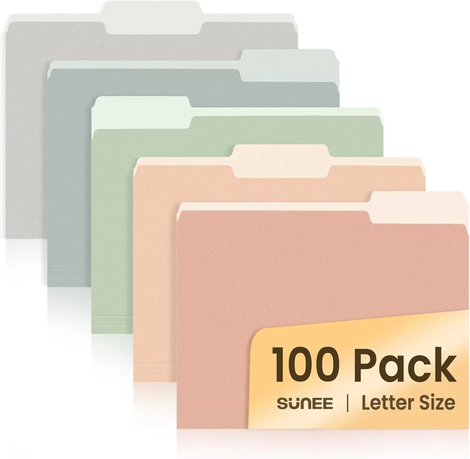 Cartelle Portadocumenti Colorate Pastello, Confezione da 100 Formato Letter con Linguette a 1/3 di Taglio per Documenti Ufficio Casa Scuola