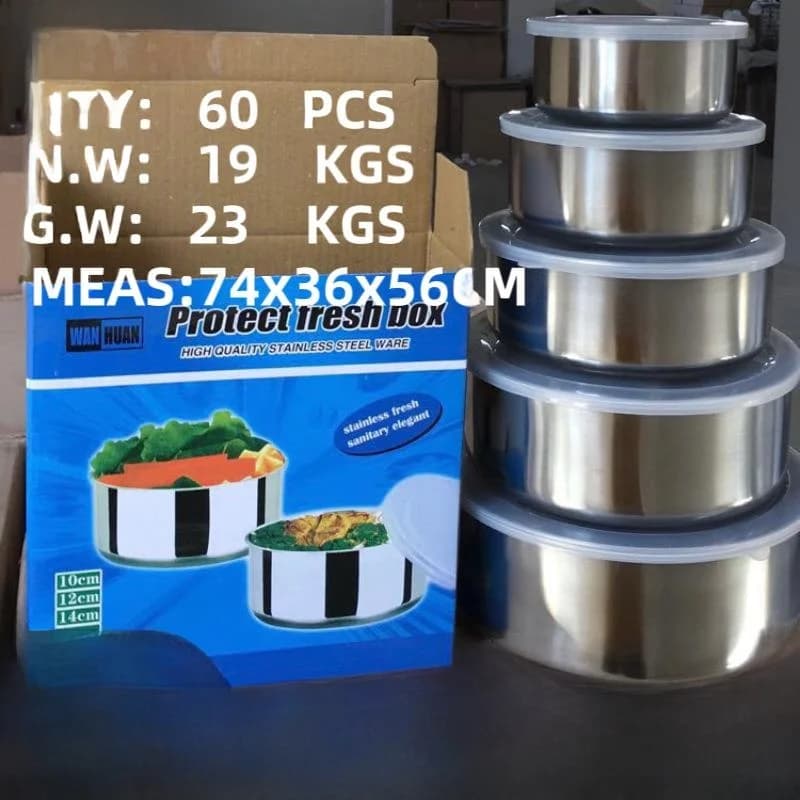 Set di 5 contenitori per alimenti in acciaio inox, rotondi, per cucina, pranzo, conservazione degli alimenti, per bambini