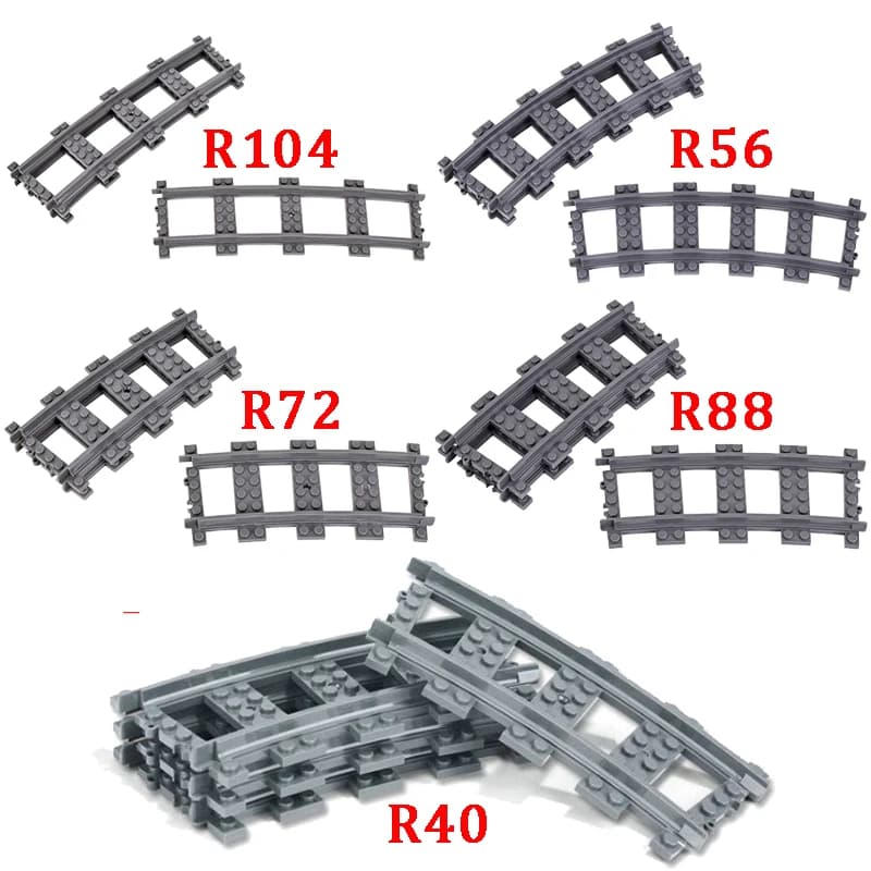 MOC Città Interruttore del Mattone Croce Biforcuta Guide Curve Building Block Treno Binario Curva Tracce R56 R72 R88 R104 Creativo Giocattolo FAI DA TE