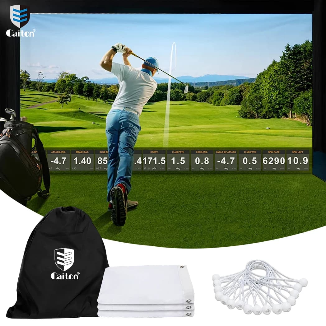 Caiton Golf Impact Screen Silent HD Tear Resistant Indoor Outdoor Swing Training Simulator Projector Easy Setup Multiple Sizes