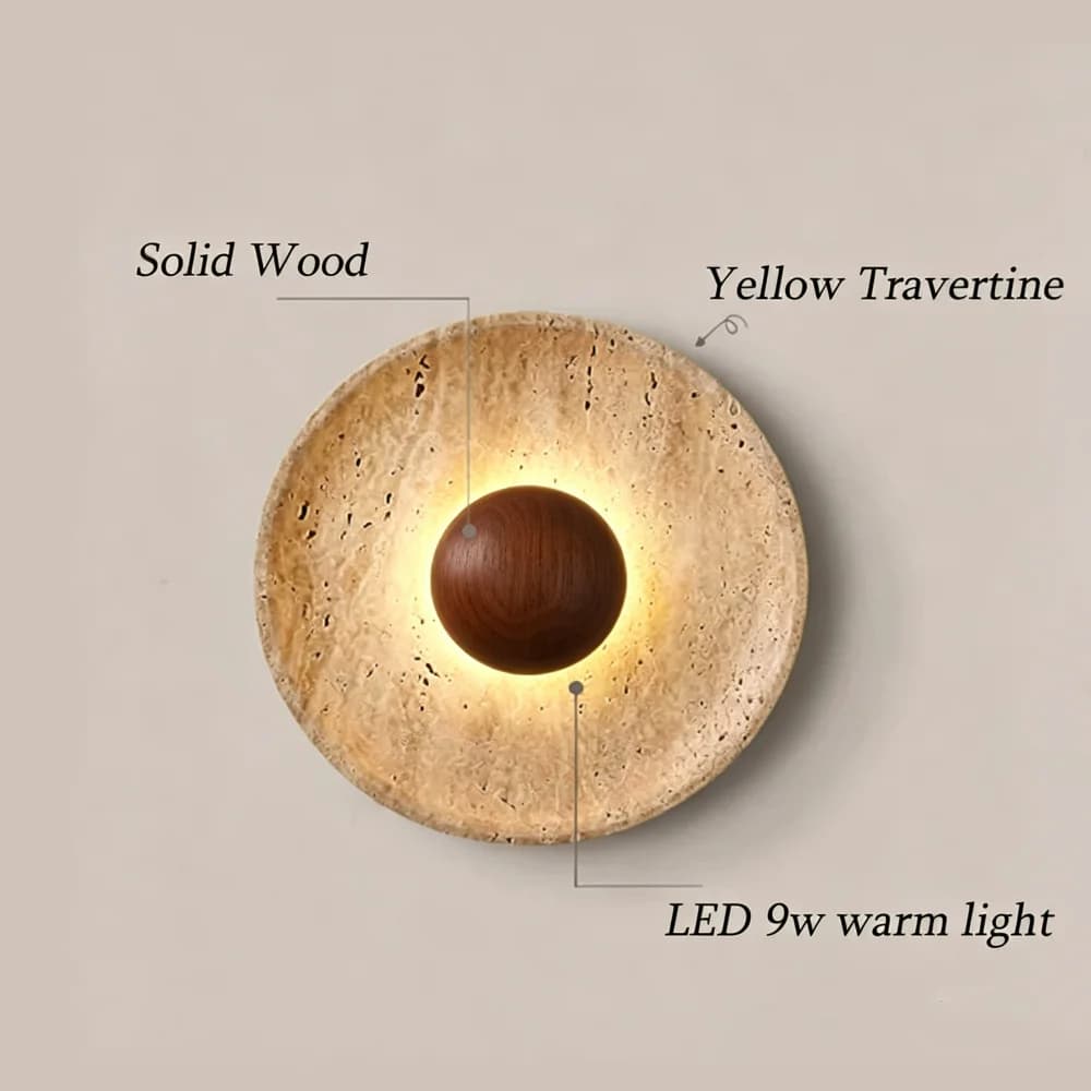 Nordic Stone Circular Wall Lamp Yellow Travertine LED Wall Lights Bedroom Bedside Restaurant Staircase Corridor Background Light