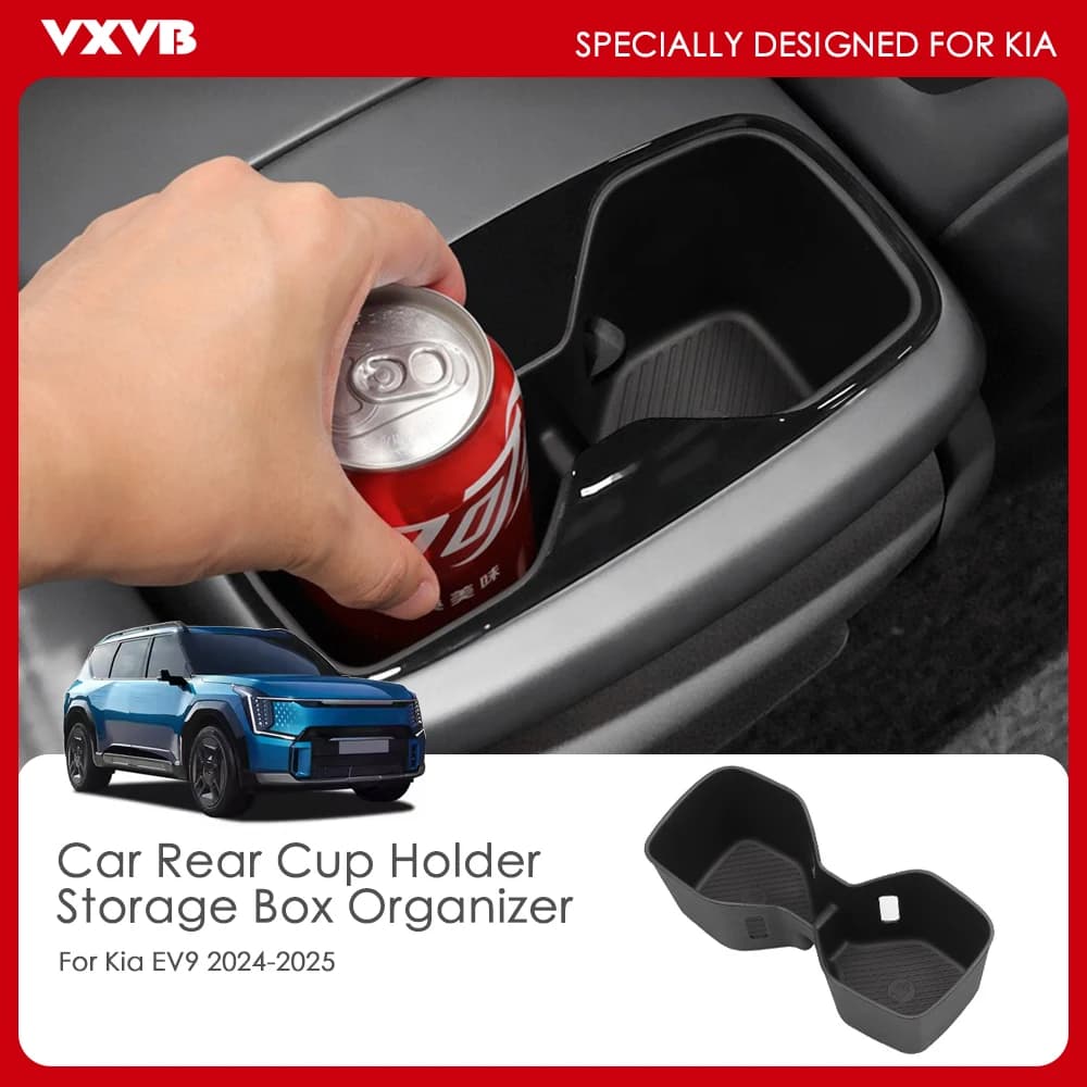 Portabicchieri TPE per bracciolo Kia EV9 2024-2025, organizer posteriore per console centrale, scatola portaoggetti per bicchieri, accessori neri per interni auto