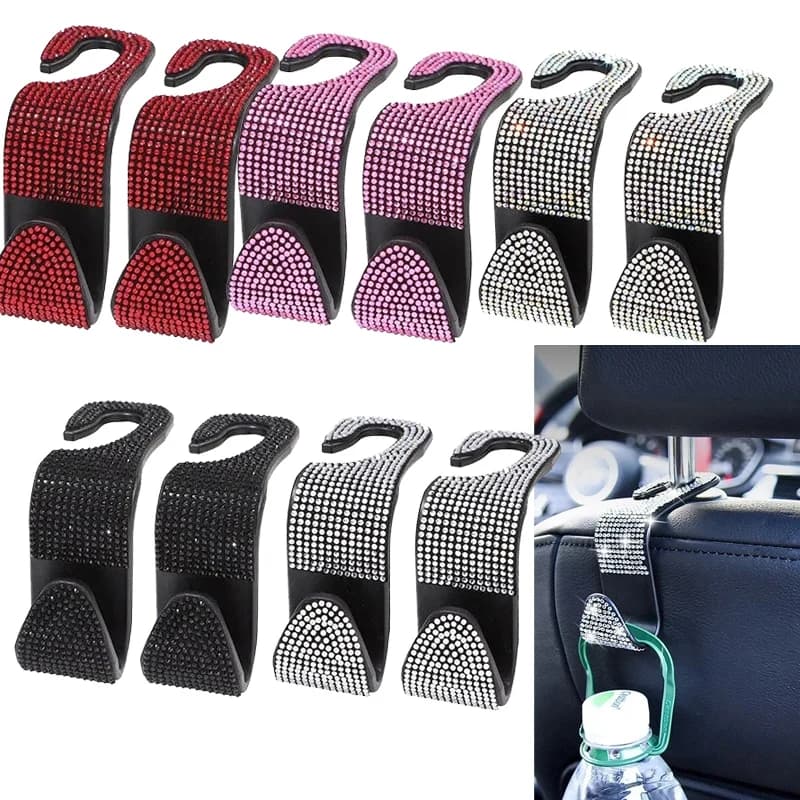 2 Ganci per Sedile Auto con Strass, Appendiabiti Universale con Diamanti, Supporto per Poggiatesta, Accessori per Interni Auto