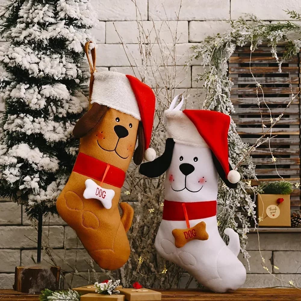 Calze natalizie a forma di osso di cane borsa regalo di natale albero decorazione camino calzini regali di caramelle di capodanno per bambini Pet