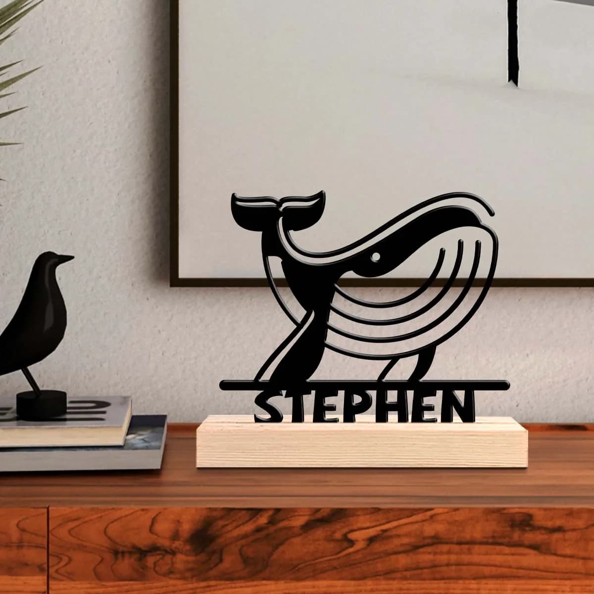 1pc Metal Art Desktop Decoration Customizable Name Equipped with A Wooden Base Room Decorations, Bar Counter Decorations