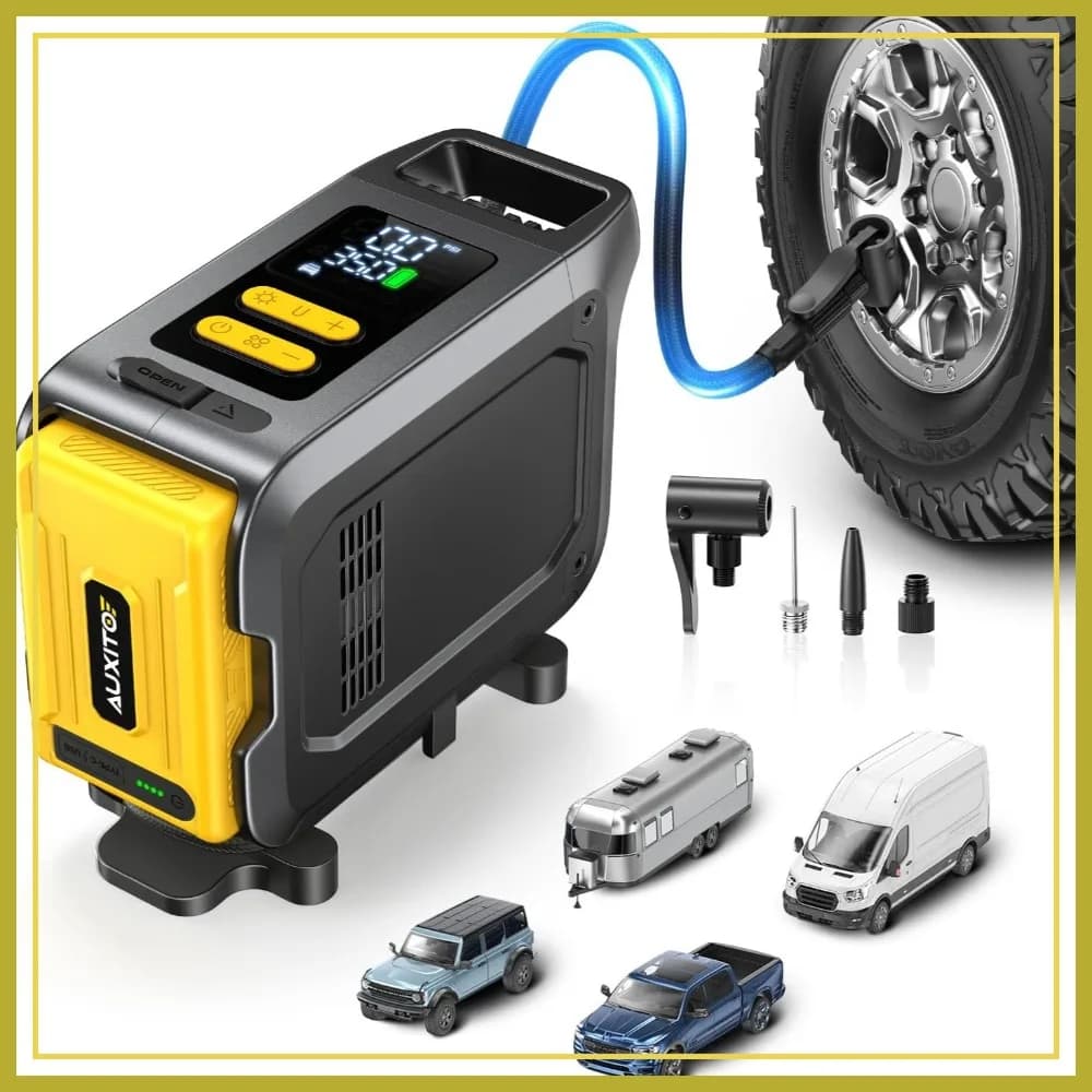 Compressore d'aria portatile per pneumatici da 150 PSI per pickup – Stazione di alimentazione da 26000 mAh e ricarica rapida da 65W – Pompa gonfiagomme di emergenza per F-150, fuoristrada, camper e campeggio