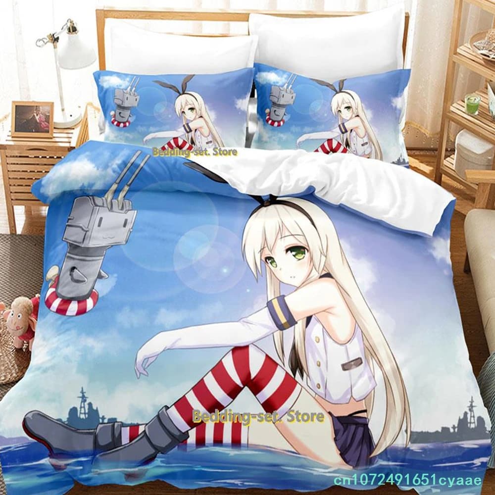 New Kantai Collection Bedding Set Cartoon Anime three-piece Set Adult Kid Bedroom Duvetcover Sets 3D Kawaii Girl Twin Set